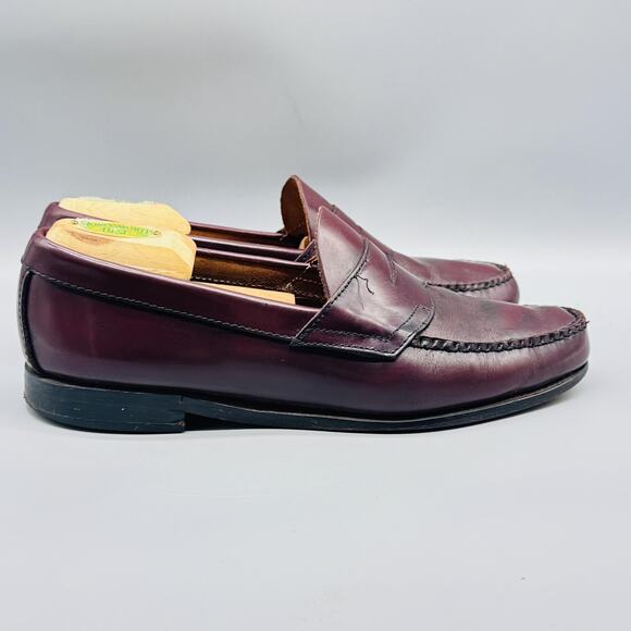 GH Bass & Co Weejuns Shoes Mens 9.5 Burgundy Leather Penny Loafers Moc Toe Dress - Picture 1 of 12